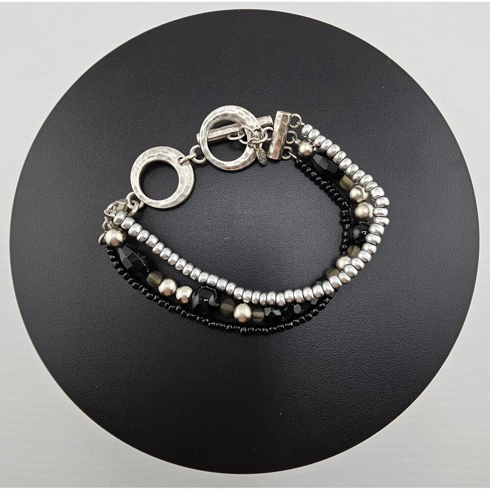 Premier Designs Multiple Strand Black and Silver Beaded Bracelet